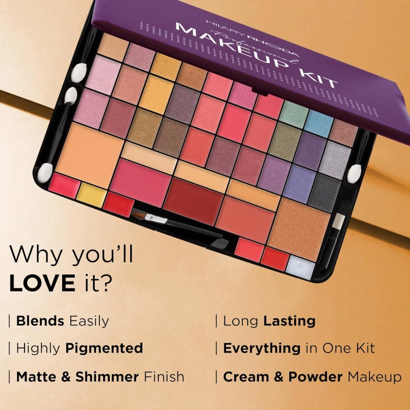 Hilary Rhoda Professional Makeup Kit | 40 Eyeshadows | Highlighter | Face Powder | 3 Contour & 3 Blushes | 6 Lip Glosses | Makeup Kit for Women | Highly Pigmented | 4 Brushes - 74g (Multicolor Shade-1) thumbnail 5
